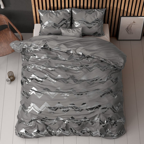 Polyester Duvet Cover Set Wave | Grey | Single - 140cm (W) x 220cm (L) - The Bedding & Blankets Store
