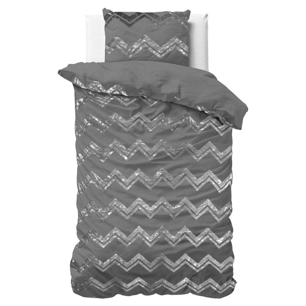 Polyester Duvet Cover Set Wave | Grey | Single - 140cm (W) x 220cm (L) - The Bedding & Blankets Store