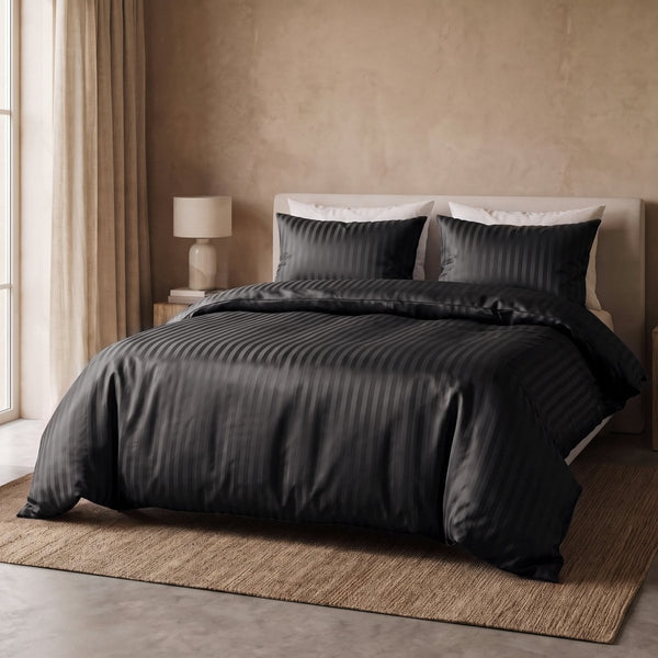 Premium Microfibre Percale Duvet Cover Set Dallas | Black | Single - 140cm (W) x 220cm (L) - The Bedding & Blankets Store