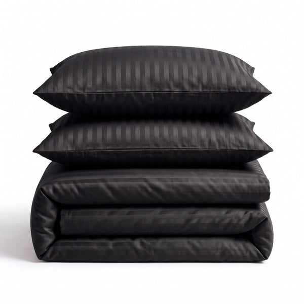 Premium Microfibre Percale Duvet Cover Set Dallas | Black | Single - 140cm (W) x 220cm (L) - The Bedding & Blankets Store