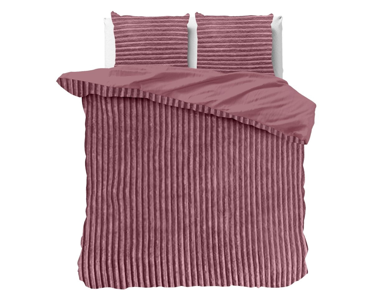 Ribbed Teddy Fleece Duvet Cover Set Rib | Blush Pink | Double - 200cm (W) x 220cm (L) - The Bedding & Blankets Store