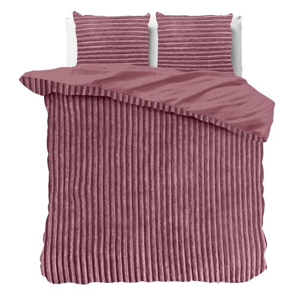 Ribbed Teddy Fleece Duvet Cover Set Rib | Blush Pink | Double - 200cm (W) x 220cm (L) - The Bedding & Blankets Store
