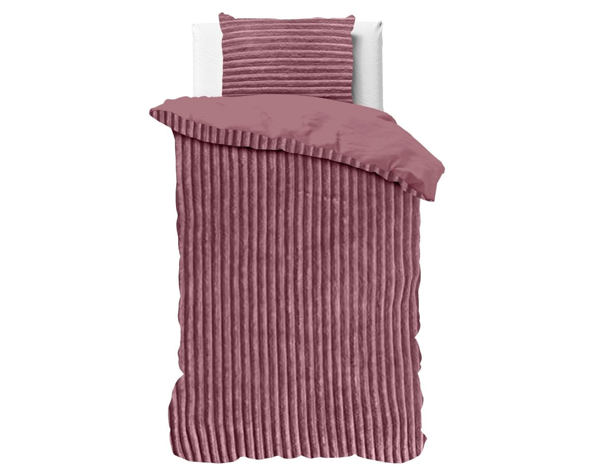 Ribbed Teddy Fleece Duvet Cover Set Rib | Blush Pink | Single - 140cm (W) x 220cm (L) - The Bedding & Blankets Store
