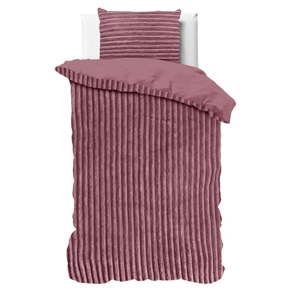 Ribbed Teddy Fleece Duvet Cover Set Rib | Blush Pink | Single - 140cm (W) x 220cm (L) - The Bedding & Blankets Store