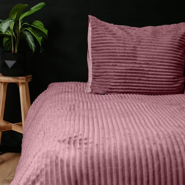 Ribbed Teddy Fleece Duvet Cover Set Rib | Blush Pink | Single - 140cm (W) x 220cm (L) - The Bedding & Blankets Store