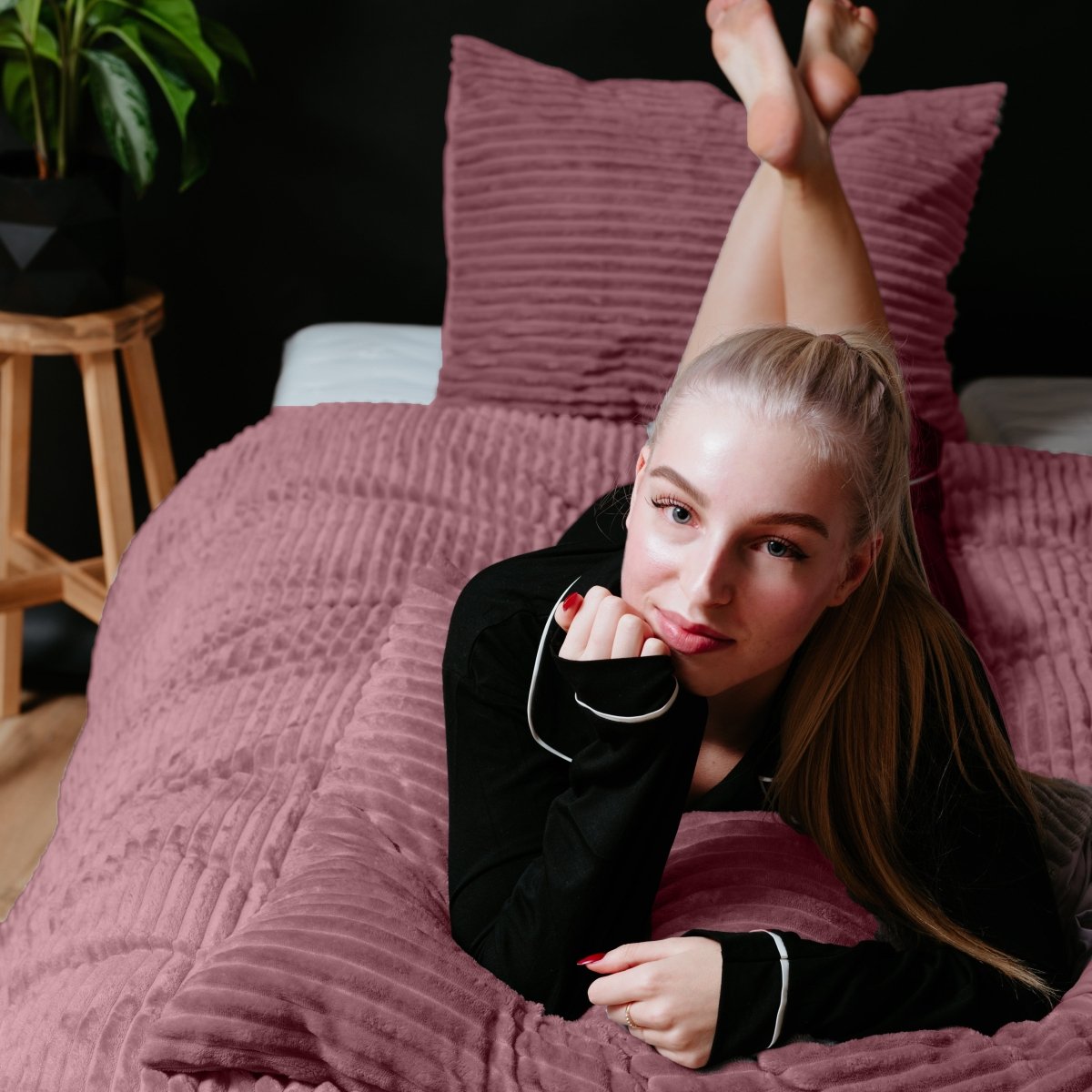 Ribbed Teddy Fleece Duvet Cover Set Rib | Blush Pink | Single - 140cm (W) x 220cm (L) - The Bedding & Blankets Store