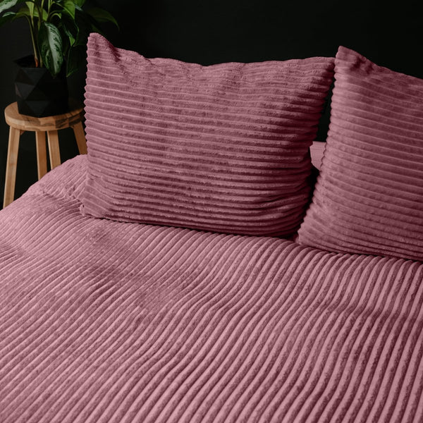 Ribbed Teddy Fleece Duvet Cover Set Rib | Blush Pink | Single - 140cm (W) x 220cm (L) - The Bedding & Blankets Store