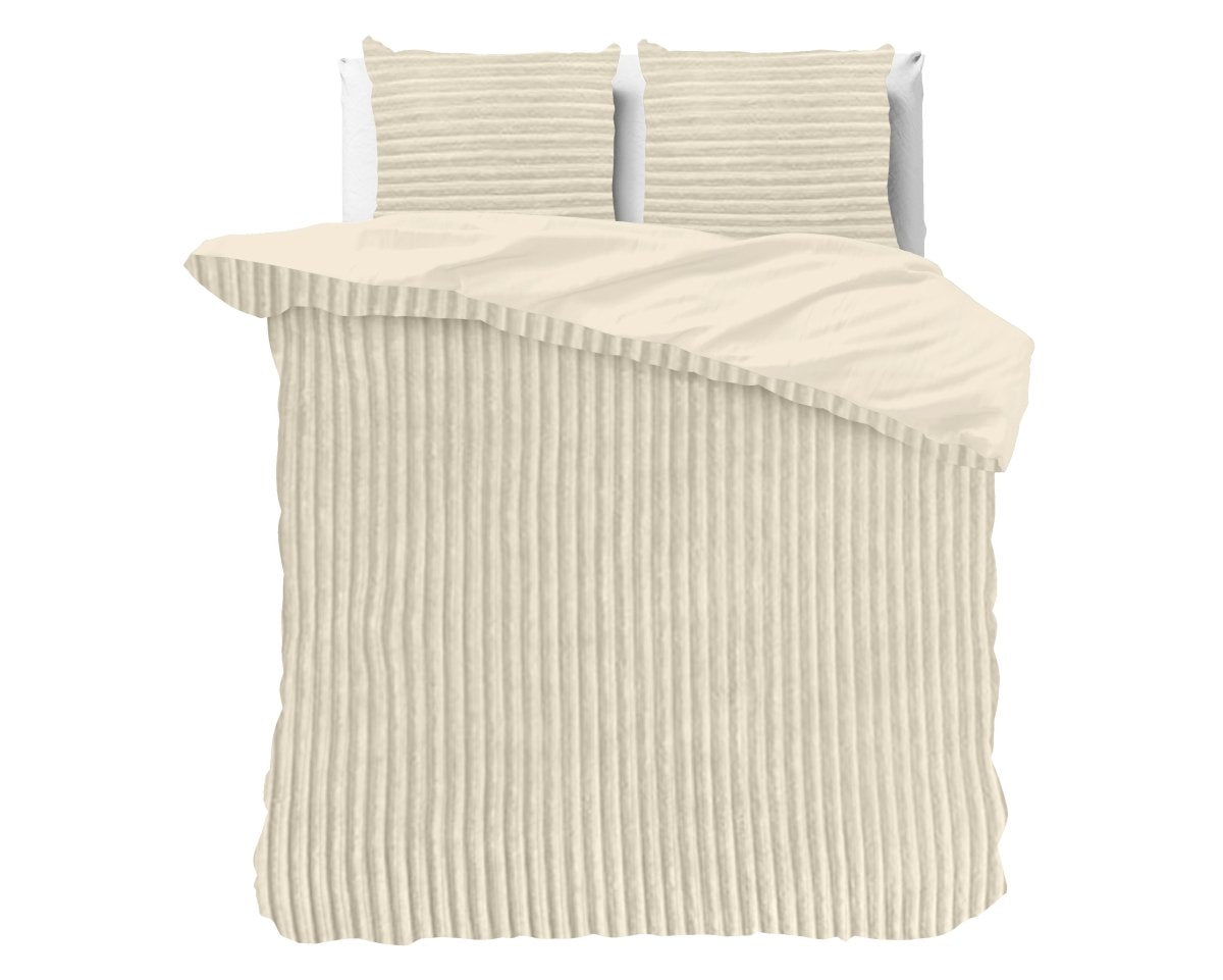 Ribbed Teddy Fleece Duvet Cover Set Rib | Cream | Single - 140cm (W) x 220cm (L) - The Bedding & Blankets Store