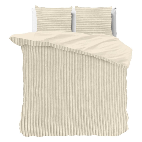 Ribbed Teddy Fleece Duvet Cover Set Rib | Cream | Single - 140cm (W) x 220cm (L) - The Bedding & Blankets Store