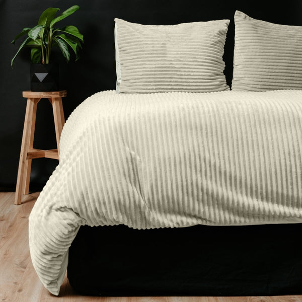 Ribbed Teddy Fleece Duvet Cover Set Rib | Cream | Single - 140cm (W) x 220cm (L) - The Bedding & Blankets Store