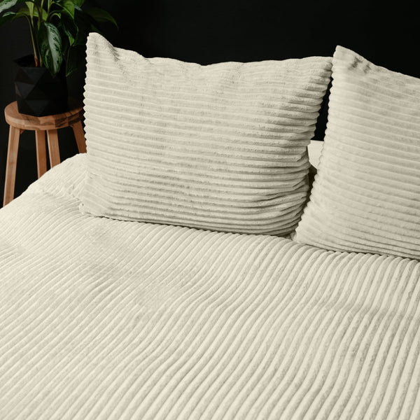 Ribbed Teddy Fleece Duvet Cover Set Rib | Cream | Single - 140cm (W) x 220cm (L) - The Bedding & Blankets Store