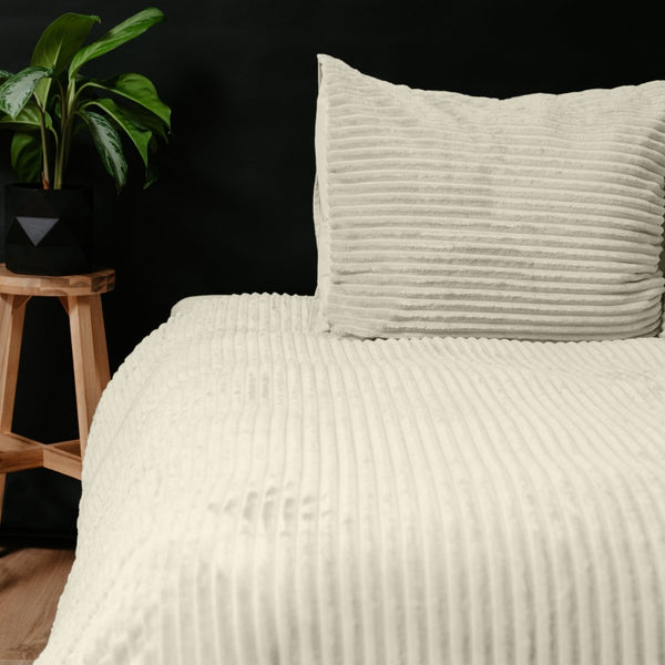 Ribbed Teddy Fleece Duvet Cover Set Rib | Cream | Single - 140cm (W) x 220cm (L) - The Bedding & Blankets Store