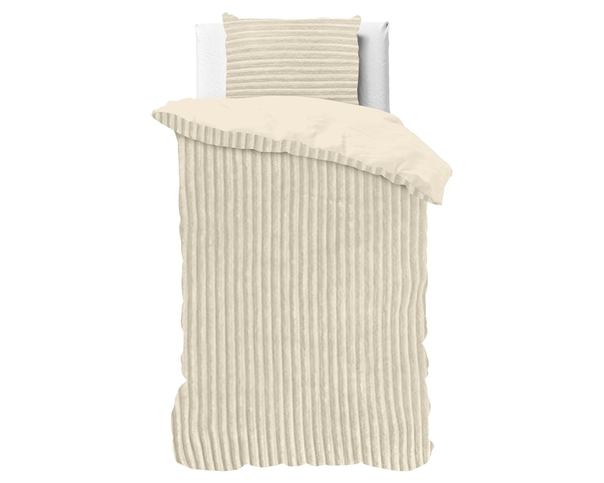 Ribbed Teddy Fleece Duvet Cover Set Rib | Cream | Single - 140cm (W) x 220cm (L) - The Bedding & Blankets Store