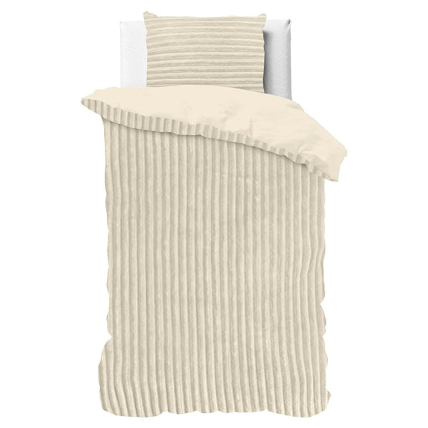 Ribbed Teddy Fleece Duvet Cover Set Rib | Cream | Single - 140cm (W) x 220cm (L) - The Bedding & Blankets Store