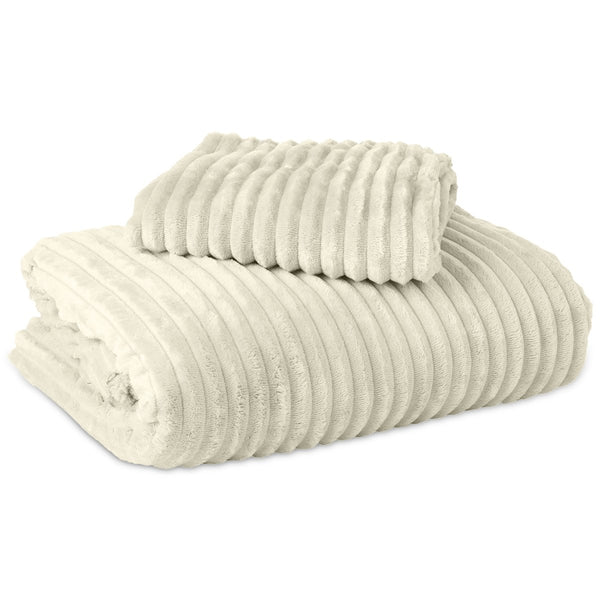 Ribbed Teddy Fleece Duvet Cover Set Rib | Cream | Single - 140cm (W) x 220cm (L) - The Bedding & Blankets Store