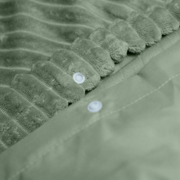 Ribbed Teddy Fleece Duvet Cover Set Rib | Green | Single - 140cm (W) x 220cm (L) - The Bedding & Blankets Store