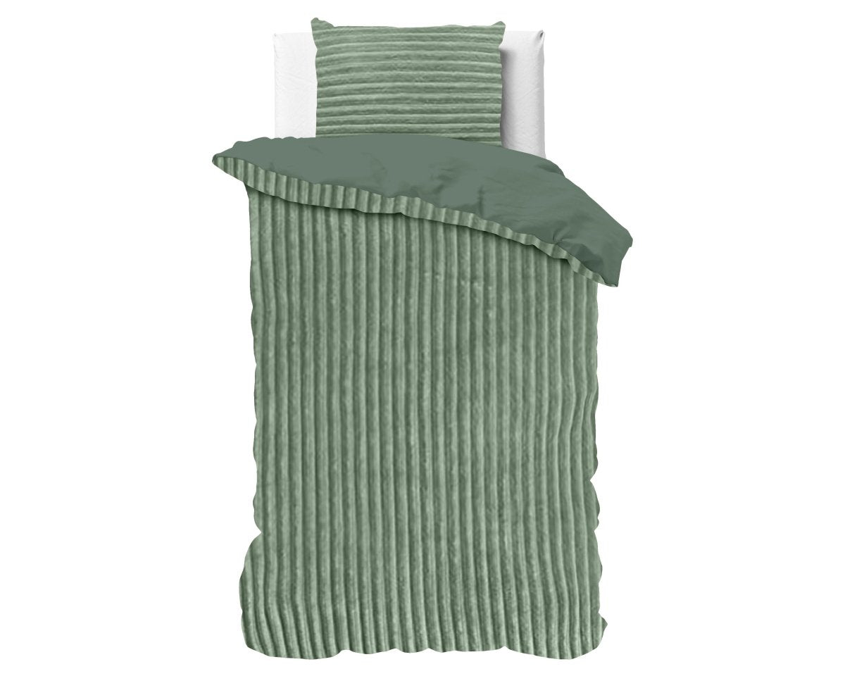 Ribbed Teddy Fleece Duvet Cover Set Rib | Green | Single - 140cm (W) x 220cm (L) - The Bedding & Blankets Store
