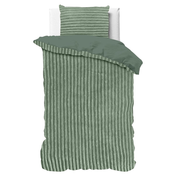 Ribbed Teddy Fleece Duvet Cover Set Rib | Green | Single - 140cm (W) x 220cm (L) - The Bedding & Blankets Store
