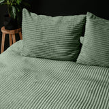 Ribbed Teddy Fleece Duvet Cover Set Rib | Green | Single - 140cm (W) x 220cm (L) - The Bedding & Blankets Store