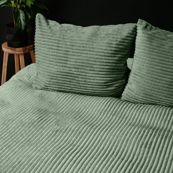 Ribbed Teddy Fleece Duvet Cover Set Rib | Green | Single - 140cm (W) x 220cm (L) - The Bedding & Blankets Store