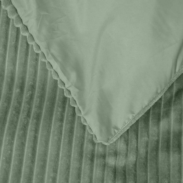 Ribbed Teddy Fleece Duvet Cover Set Rib | Green | Single - 140cm (W) x 220cm (L) - The Bedding & Blankets Store