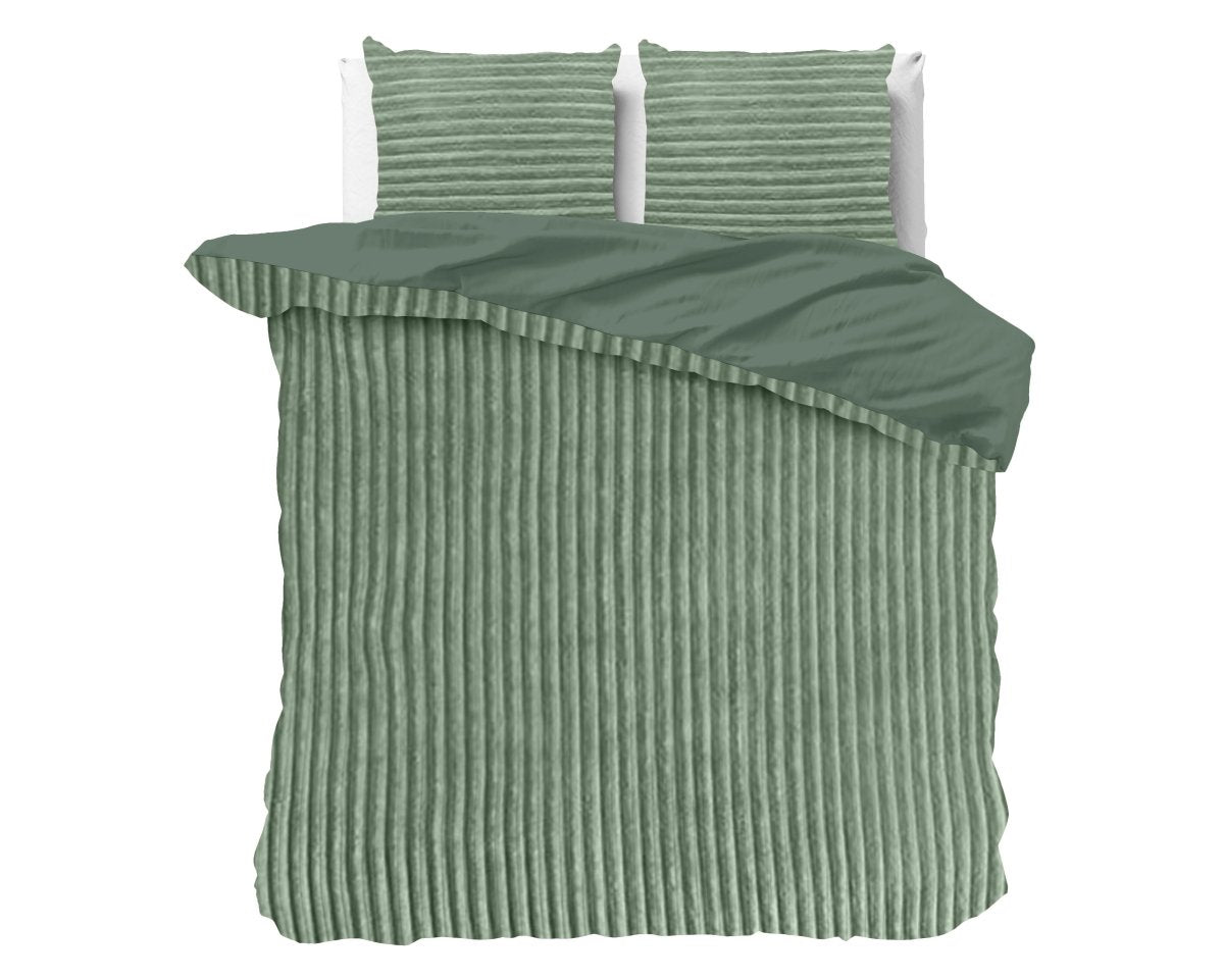 Ribbed Teddy Fleece Duvet Cover Set Rib | Green | Single - 140cm (W) x 220cm (L) - The Bedding & Blankets Store