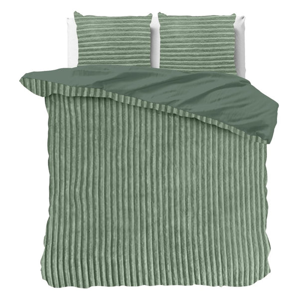 Ribbed Teddy Fleece Duvet Cover Set Rib | Green | Single - 140cm (W) x 220cm (L) - The Bedding & Blankets Store