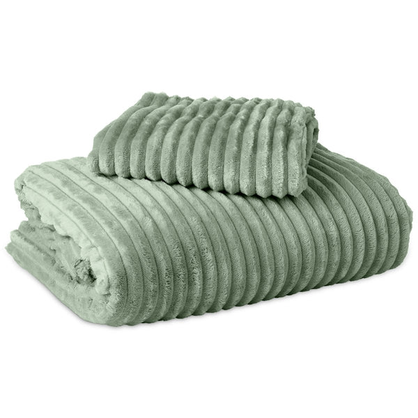 Ribbed Teddy Fleece Duvet Cover Set Rib | Green | Single - 140cm (W) x 220cm (L) - The Bedding & Blankets Store