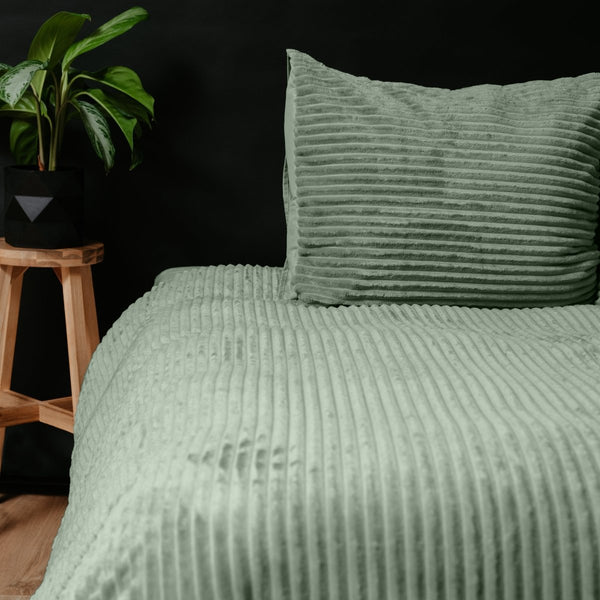 Ribbed Teddy Fleece Duvet Cover Set Rib | Green | Single - 140cm (W) x 220cm (L) - The Bedding & Blankets Store
