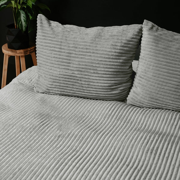 Ribbed Teddy Fleece Duvet Cover Set Rib | Grey | Single - 140cm (W) x 220cm (L) - The Bedding & Blankets Store