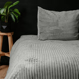 Ribbed Teddy Fleece Duvet Cover Set Rib | Grey | Single - 140cm (W) x 220cm (L) - The Bedding & Blankets Store