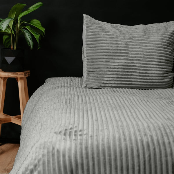 Ribbed Teddy Fleece Duvet Cover Set Rib | Grey | Single - 140cm (W) x 220cm (L) - The Bedding & Blankets Store