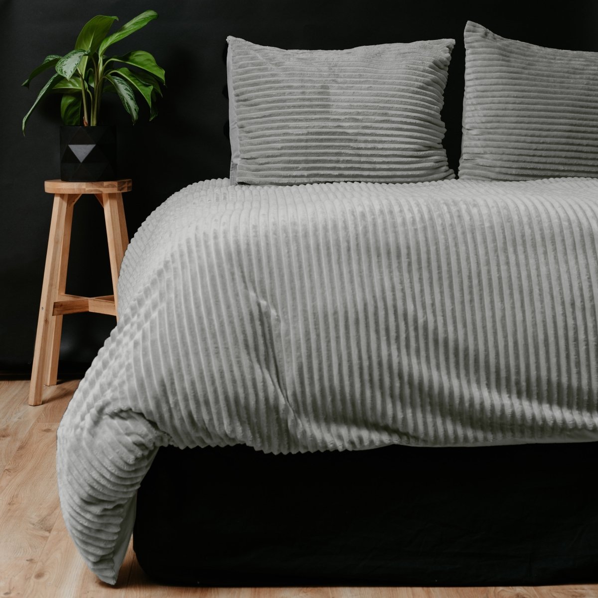 Ribbed Teddy Fleece Duvet Cover Set Rib | Grey | Single - 140cm (W) x 220cm (L) - The Bedding & Blankets Store