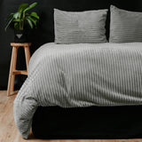 Ribbed Teddy Fleece Duvet Cover Set Rib | Grey | Single - 140cm (W) x 220cm (L) - The Bedding & Blankets Store