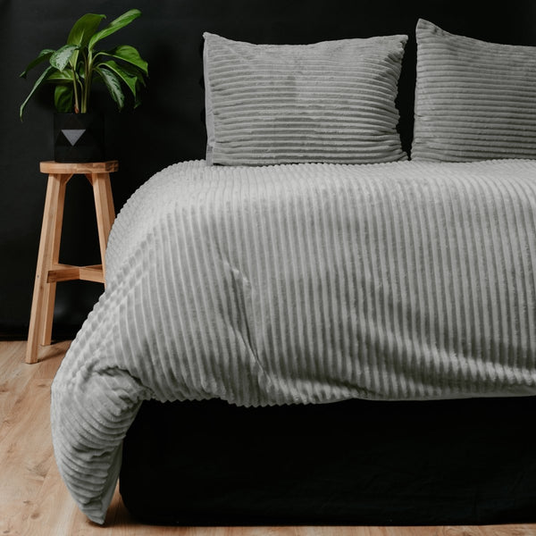 Ribbed Teddy Fleece Duvet Cover Set Rib | Grey | Single - 140cm (W) x 220cm (L) - The Bedding & Blankets Store