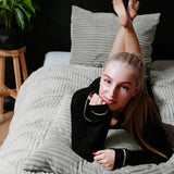 Ribbed Teddy Fleece Duvet Cover Set Rib | Grey | Single - 140cm (W) x 220cm (L) - The Bedding & Blankets Store