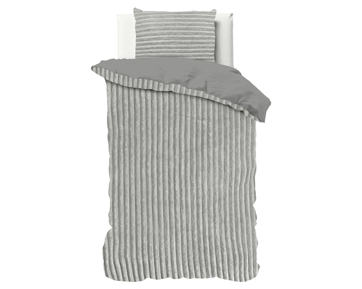 Ribbed Teddy Fleece Duvet Cover Set Rib | Grey | Single - 140cm (W) x 220cm (L) - The Bedding & Blankets Store