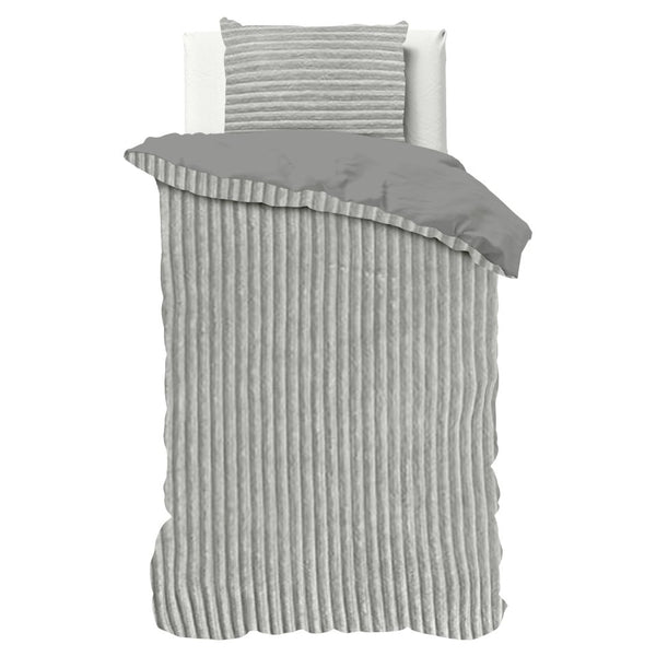 Ribbed Teddy Fleece Duvet Cover Set Rib | Grey | Single - 140cm (W) x 220cm (L) - The Bedding & Blankets Store