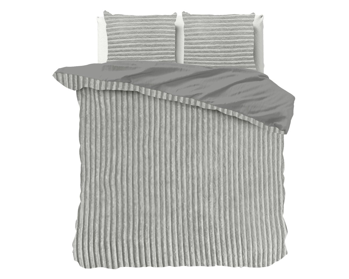 Ribbed Teddy Fleece Duvet Cover Set Rib | Grey | Single - 140cm (W) x 220cm (L) - The Bedding & Blankets Store