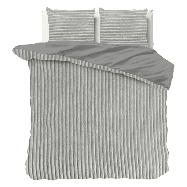 Ribbed Teddy Fleece Duvet Cover Set Rib | Grey | Single - 140cm (W) x 220cm (L) - The Bedding & Blankets Store