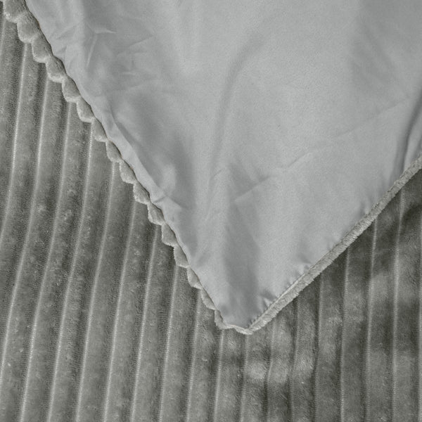 Ribbed Teddy Fleece Duvet Cover Set Rib | Grey | Single - 140cm (W) x 220cm (L) - The Bedding & Blankets Store
