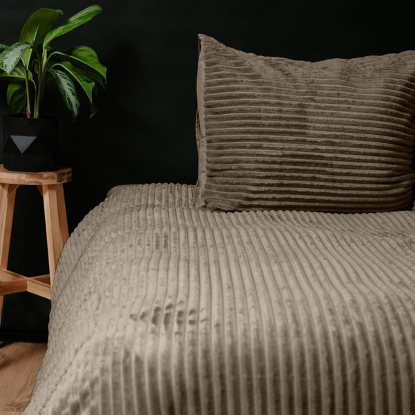 Ribbed Teddy Fleece Duvet Cover Set Rib | Taupe | Single - 140cm (W) x 220cm (L) - The Bedding & Blankets Store