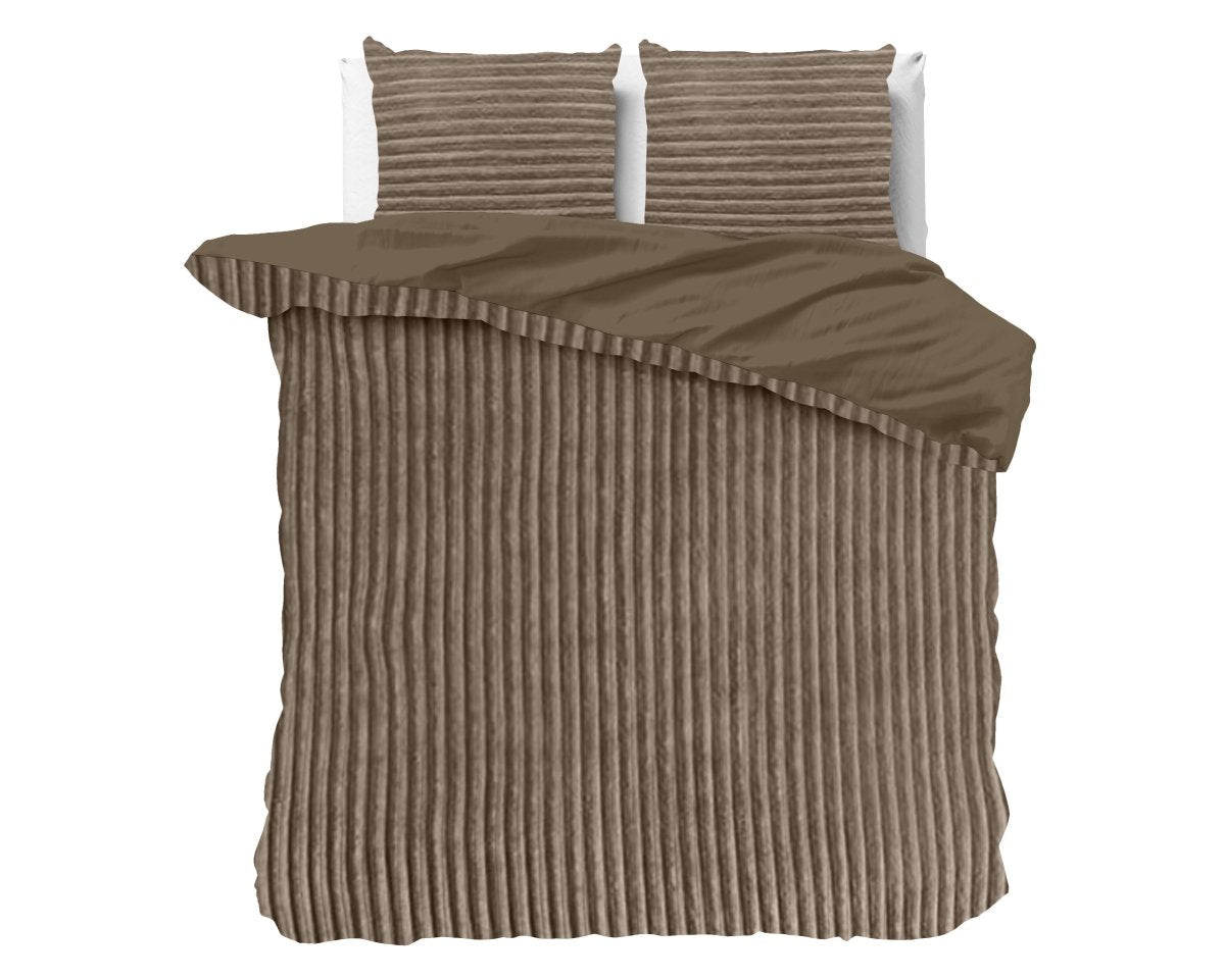 Ribbed Teddy Fleece Duvet Cover Set Rib | Taupe | Single - 140cm (W) x 220cm (L) - The Bedding & Blankets Store