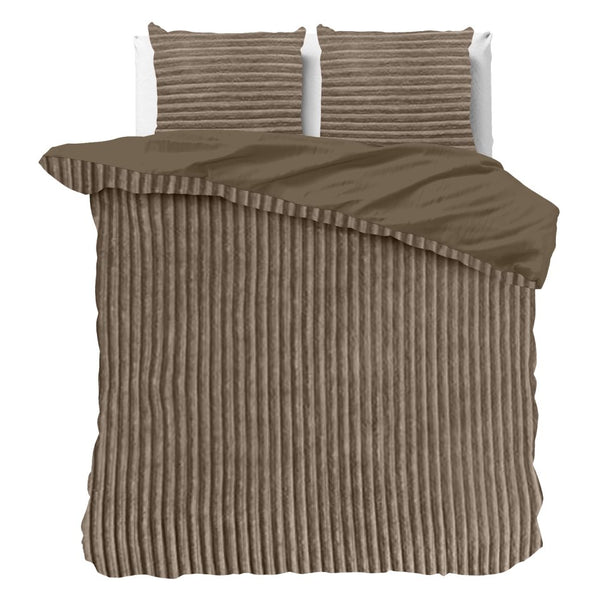 Ribbed Teddy Fleece Duvet Cover Set Rib | Taupe | Single - 140cm (W) x 220cm (L) - The Bedding & Blankets Store