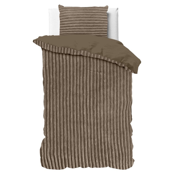 Ribbed Teddy Fleece Duvet Cover Set Rib | Taupe | Single - 140cm (W) x 220cm (L) - The Bedding & Blankets Store