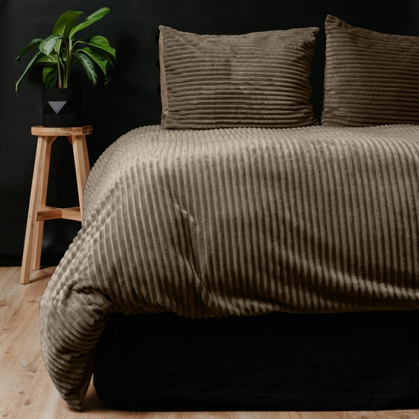 Ribbed Teddy Fleece Duvet Cover Set Rib | Taupe | Single - 140cm (W) x 220cm (L) - The Bedding & Blankets Store