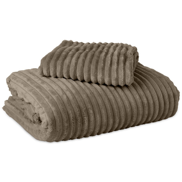 Ribbed Teddy Fleece Duvet Cover Set Rib | Taupe | Single - 140cm (W) x 220cm (L) - The Bedding & Blankets Store