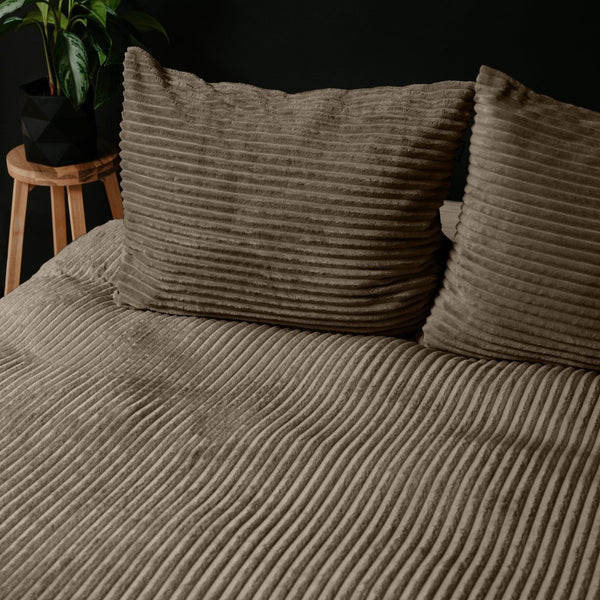 Ribbed Teddy Fleece Duvet Cover Set Rib | Taupe | Single - 140cm (W) x 220cm (L) - The Bedding & Blankets Store