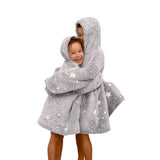 Soft & Cosy Kids Stars Hoodie Bathrobe | Grey | 2 - 6 Years - The Bedding & Blankets Store