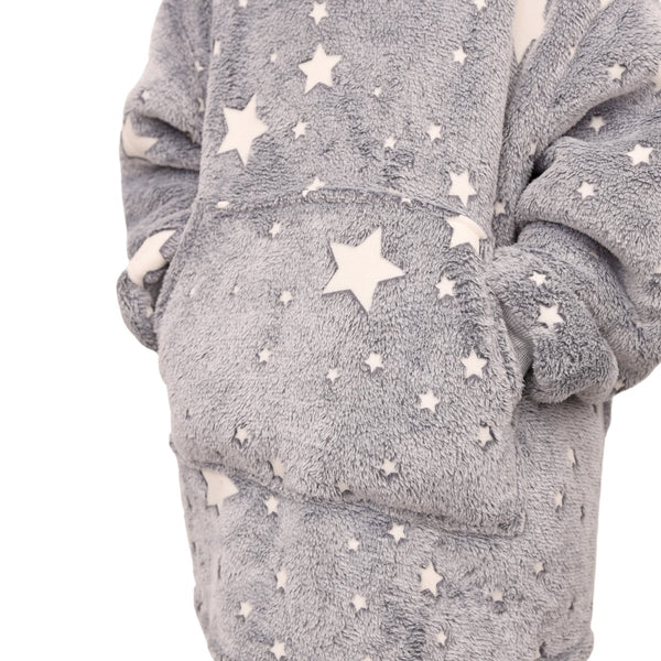 Soft & Cosy Kids Stars Hoodie Bathrobe | Grey | 2 - 6 Years - The Bedding & Blankets Store